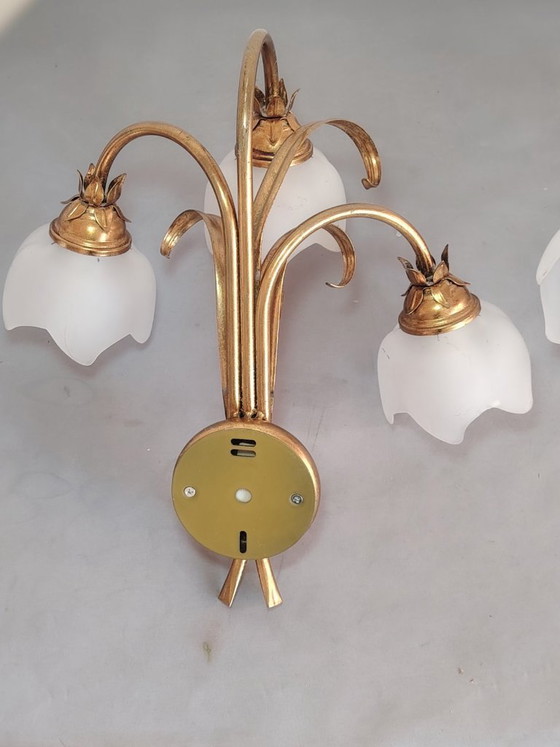 Image 1 of Vintage wandlamp (met wandarm) in Italiaanse Florentijnse stijl, gemaakt van smeedijzer.