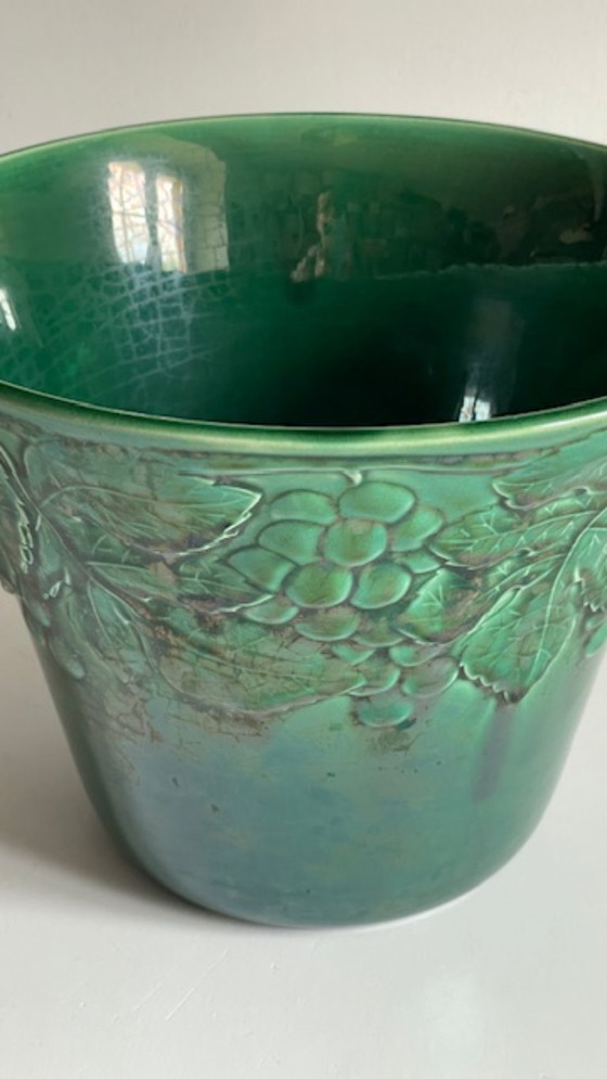 Image 1 of Cache-POT Barbotine GIEN France Vintage