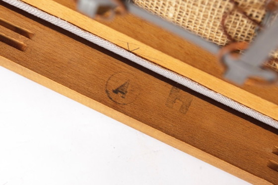 Coppia di poltrone vintage anni '50, in legno di faggio restaurato e rivestimento grigio chiaro, sedie da (photo 10 of 12)