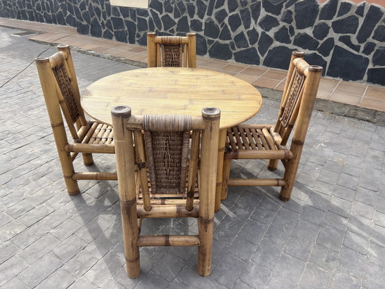 Mid-Century Vintage Chunky Bamboo Dining Set - Round Table & 4 Chairs (1970s) – Dining tables, Other (photo 3 of 8)