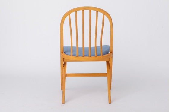 Image 1 of Desk Chair 1960s Germany, Vintage Beech Wood Office Chair, Restored Light Blue Upholstery, Mid Century