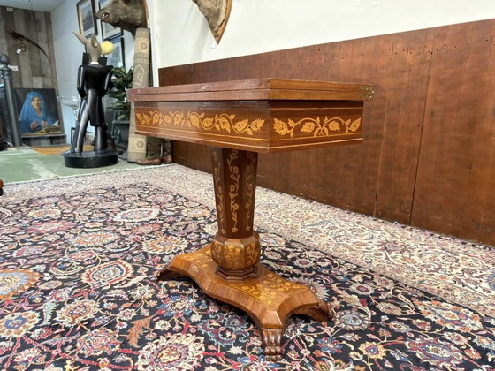 Tavolo da gioco olandese intarsiato del XIX secolo, Tavolini, Legno (foto 5 di 15)