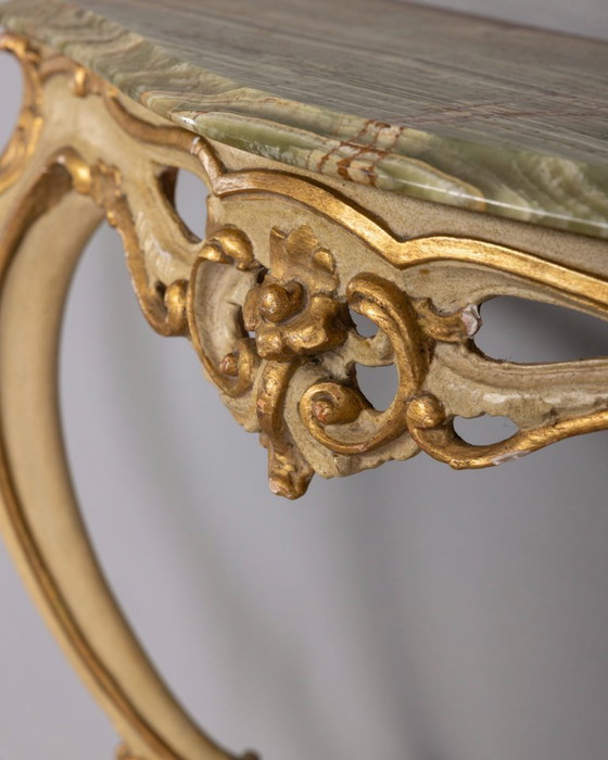 Image 1 of BAROQUE STYLE WALL CONSOLE IN GILDED WOOD AND ONYX, EARLY 20TH CENTURY