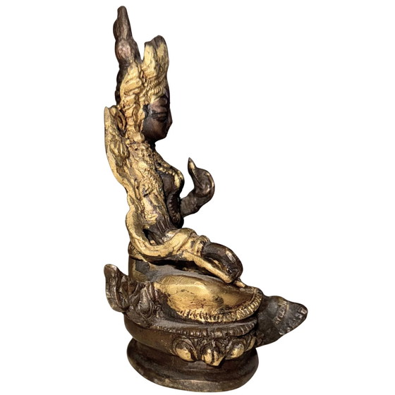 Syamatara Detallada (Tara Verde) – Nepal – Finales del Siglo XX – Bronce Dorado 13.3 cm – Esculturas, Bronze (photo 3 of 9)