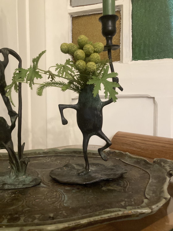 Image 1 of Vintage bronze candle holders, collectible frogs