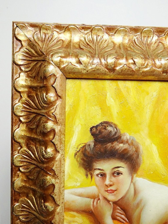 Image 1 of Oil on canvas "Nude with Cushion" "The Lazy Woman" after Daniel Hernández Morillo