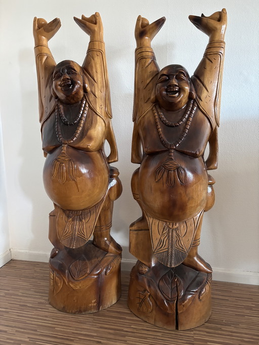Solid wooden standing Buddhas