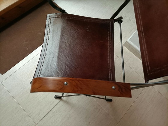 Poltrona vintage in pelle. Stile safari/campagna. – Sedie pieghevoli, Leather, Iron (photo 6 of 8)