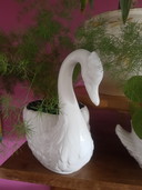 Ensemble de 2 magnifiques pots de fleurs en porcelaine blanche de style Mid-Century, en forme de cygne, de 2 tailles différentes