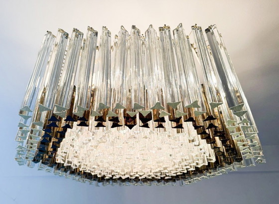 Image 1 of Weelderige kroonluchter van Paolo Venini voor Vivarini, Muranoglas/Prismaglas, Italië, jaren 70, op maat gemaakt