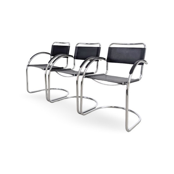 Image 1 of 3er Set Bauhaus Freischwinger Midcentury Stuhl Italy Schwarz