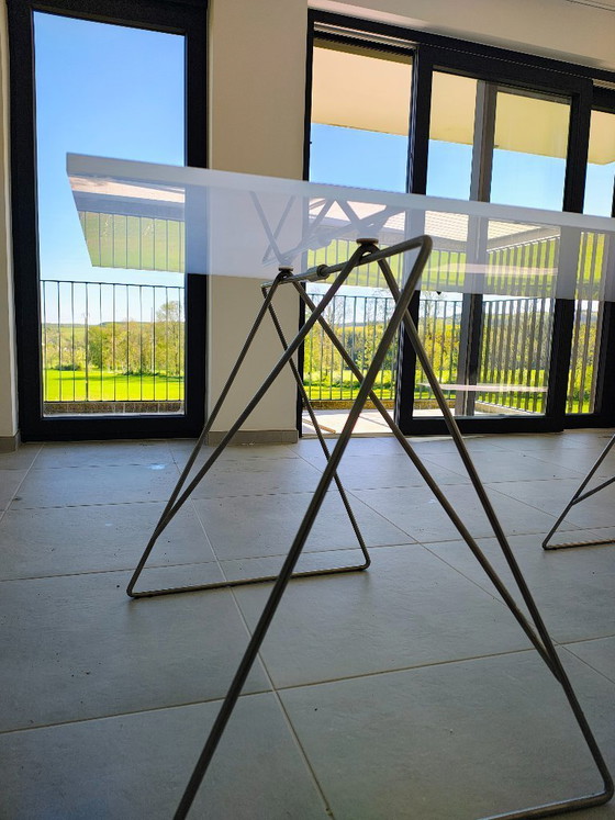 Image 1 of ZAGZAG roestvrijstalen tafelpoten met plexiglas blad, designstudio ZVELT, uniek stuk!