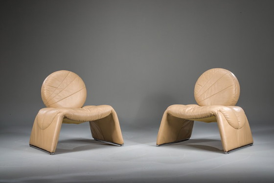Image 1 of Calipso C35 Lounge Chairs in Leather attributed to Saporiti, Italy, 1980s, Set of 2