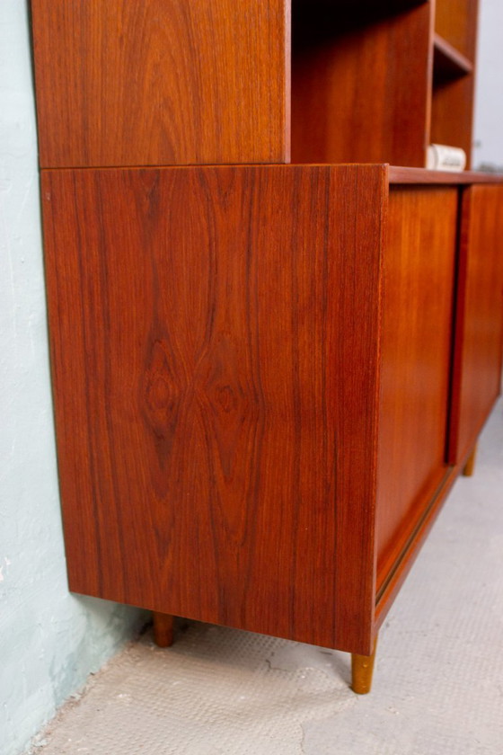 Image 1 of Vintage teakhouten hoge boekenkast, dressoir, ladekast, midden 20e eeuw