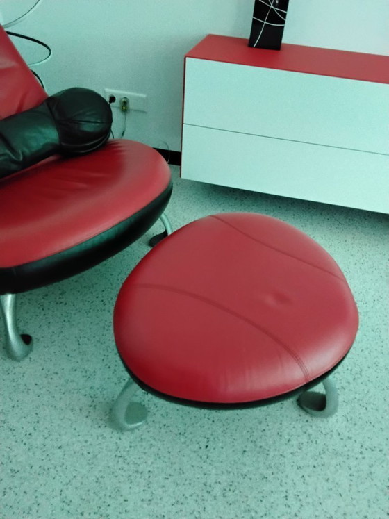 Image 1 of Set of Leolux Chi chairs with side table, footstool, and cushion.