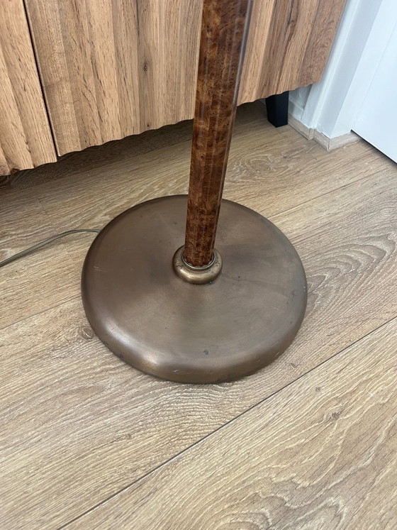 Image 1 of Lampada da terra vintage Relco Milano anni '80 – Legno di radica e bronzo – Design postmoderno italiano