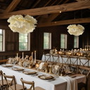 Rustic Cream Flower Chandelier – Handmade Crepe Paper Light Fixture