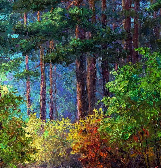 Original Oil Painting Nature Landscape The Beginning Of Autumn In The Forest – Paintings & Drawings, Canvas (photo 8 of 8)