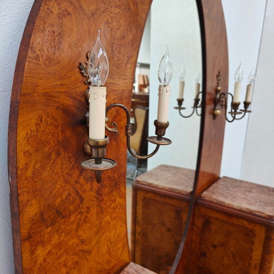 Image 1 of Coiffeuse Art Déco vintage, meuble de chambre, table de maquillage, plateau en marbre