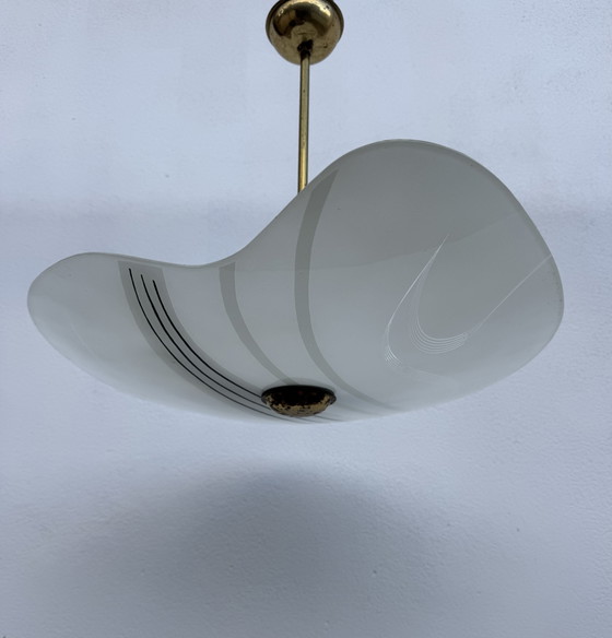 Suspension Verre Sérigraphié Années 60 – Lustres, Brass, Glass (photo 3 of 15)