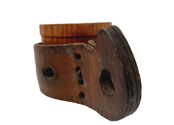 Image 1 of Tazza vintage in legno con borsa in pelle