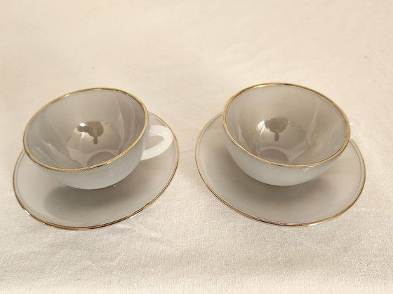Image 1 of 10 Arcopal vintage iriserende opaline kopjes en schoteltjes