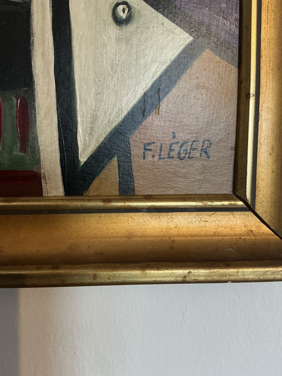 Image 1 of Dipinto astratto in stile cubista – Firmato – Olio su tela con cornice dorata