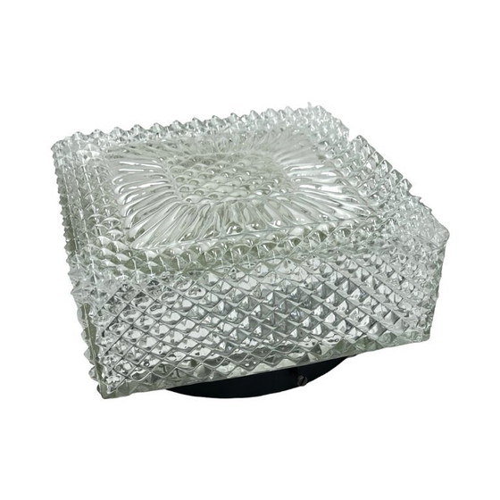 Image 1 of Plafoniera a cubo quadrato in vetro, Hillebrand (Germania), anni '70. Vetro ghiaccio vintage in stile Space Age.