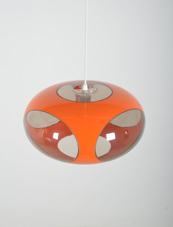 Image 1 of Space age UFO pendant lamp 'Bug Eye' (orange) by Massive, 1970s