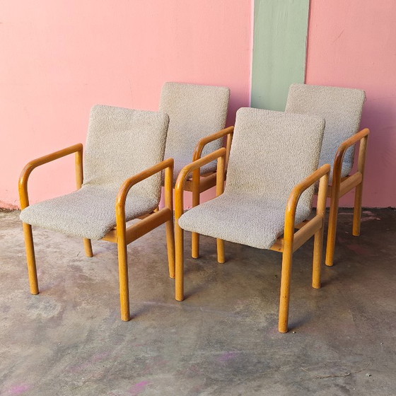 Set aus vier Hulsta Sessel mit Holzrahmen, Hülsta, Stoff, Beige, Vintage (Foto 2 von 7)