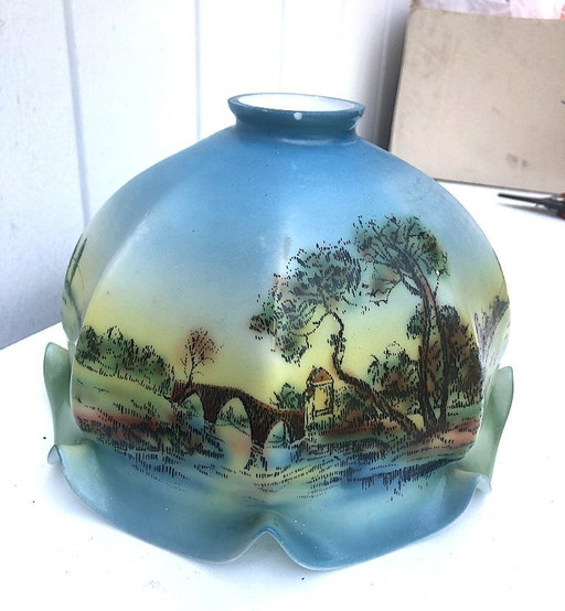 Hand-painted glass lampshade - 1930s