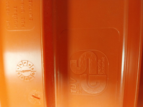 Image 1 of Juego de 5 sillas plegables de plástico Flair Pizzicato en rojo y blanco. Años 70.