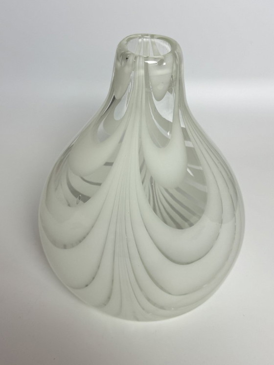 Image 1 of High Quality Handblown Loop-Glass Vase, Attributed to the Victorian Nailsea Tradition with White internal Spirals.
