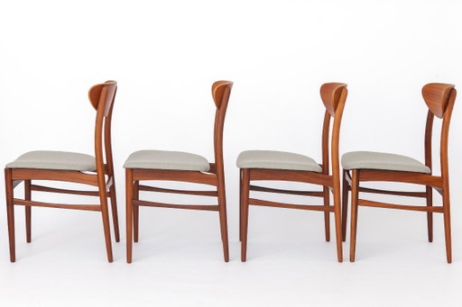 Vintage Danish Teak Dining Chairs, Set of 4, 1960s Scandinavian Mid Century Chairs, Newly Upholstered Light Grey Seats, Denmark
