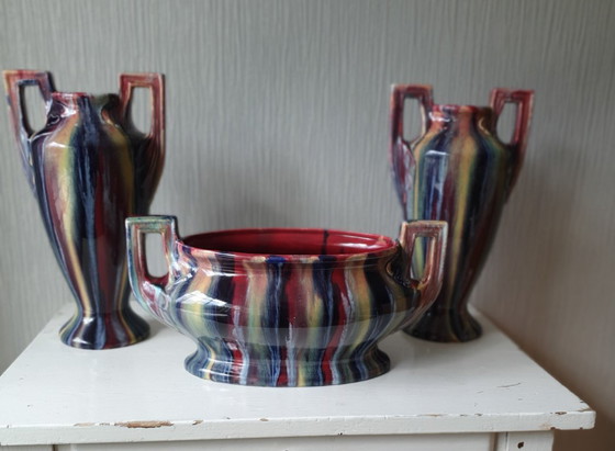 French Art Deco Cabinet Set – Louis Gueule Vierzon – Ca 1930 – Vases, Ceramic (photo 4 of 13)