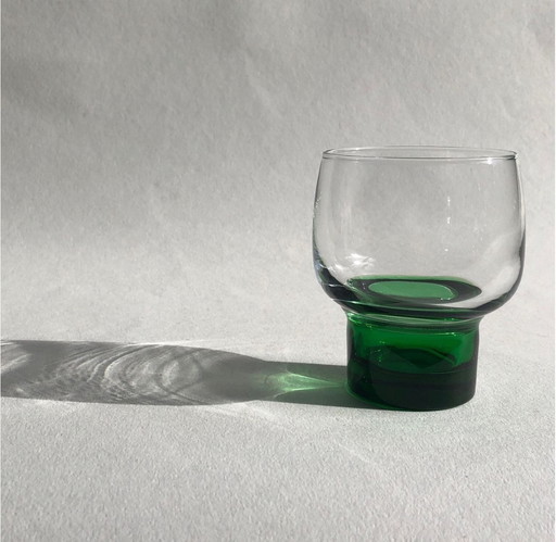 Set of 5 Crystal Vintage Luminarc Liqueur Glasses with Solid Emerald Base