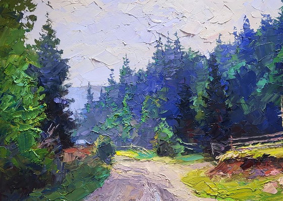 Image 1 of Original Oil Painting Natural Summer Forest Mountains After the Rain