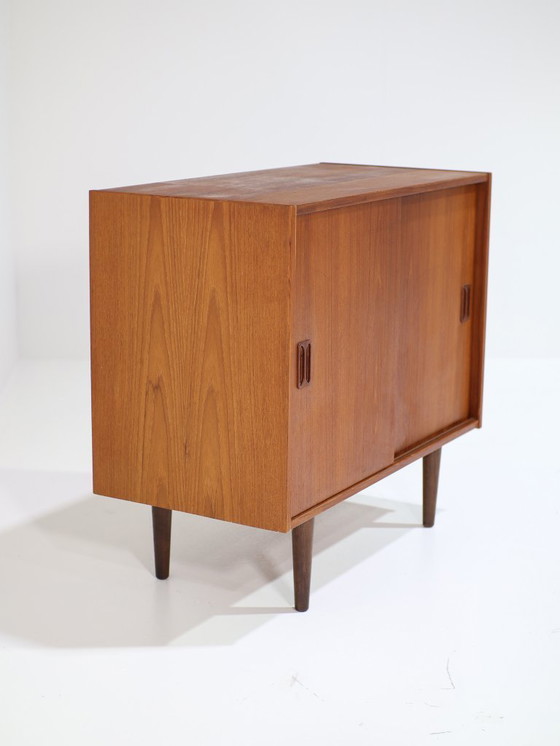 Image 1 of Danish vintage teak wood sliding door cabinet