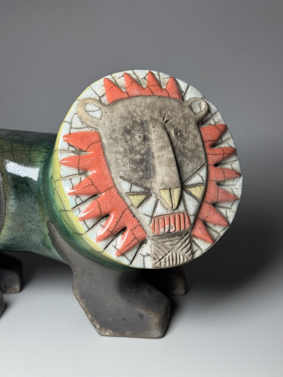 South African Raku Ceramic Lion, African-Inspired Sculpture, Handcrafted Decorative Art, Green (photo 6 of 14)