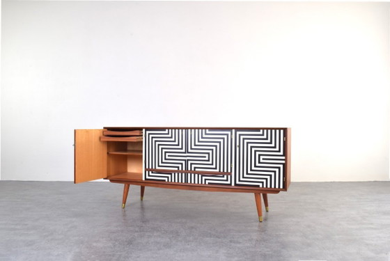 Image 1 of Mid-Century Op-Art Hand-Painted Sideboard from Sven Andersen Møbelfabrikk, 1960s