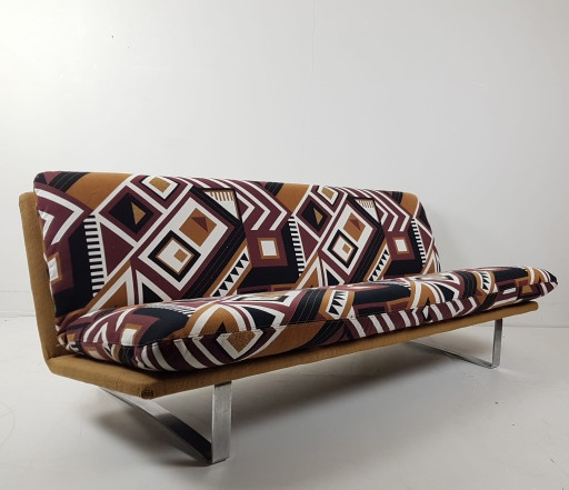 Vintage Artifort Kho Liang Three-seater Sofa Ochre Graphic – 3 5 zitsbanken, Metal, Polyester (photo 2 of 8)