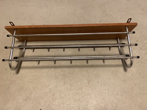 Vintage coat rack 1970s wood stainless steel