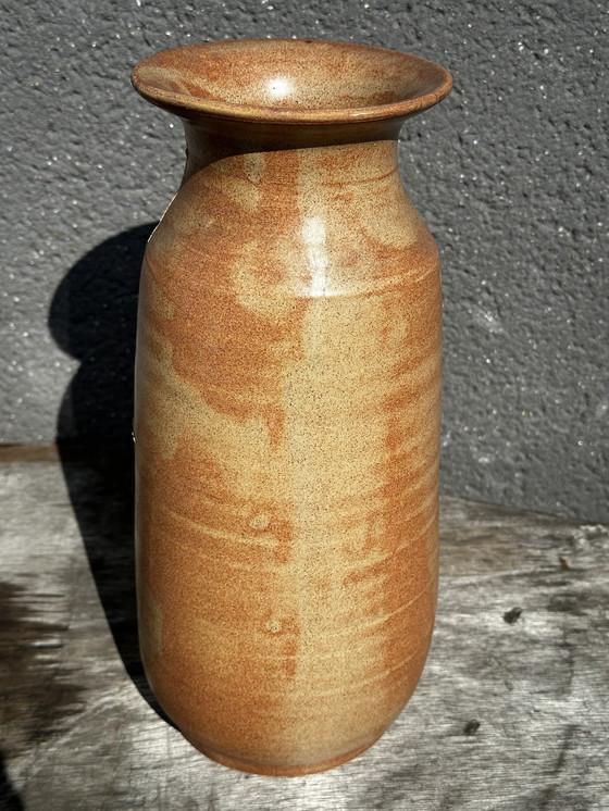 Image 1 of Vaso Vintage céramique années 60 décor floral - signé Vallauris H 20 cm