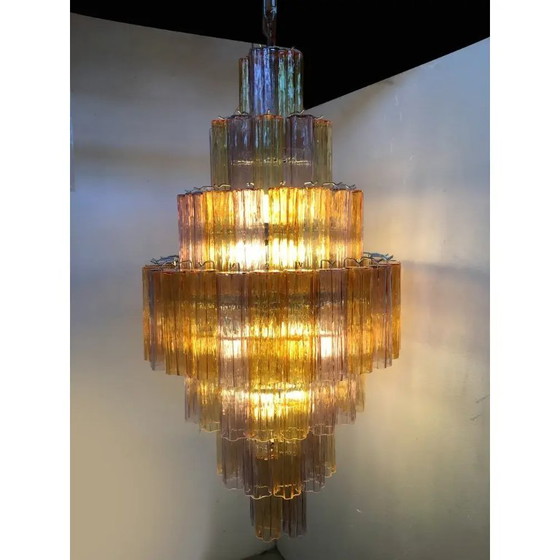 Image 1 of Lustre moderne italien en verre ambré et violet, inspiré des malles.
