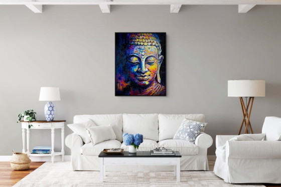 Image 1 of Unique hand-painted Buddha painting "Peace Within" – Seksak Jaichumchen – 80 × 100 cm