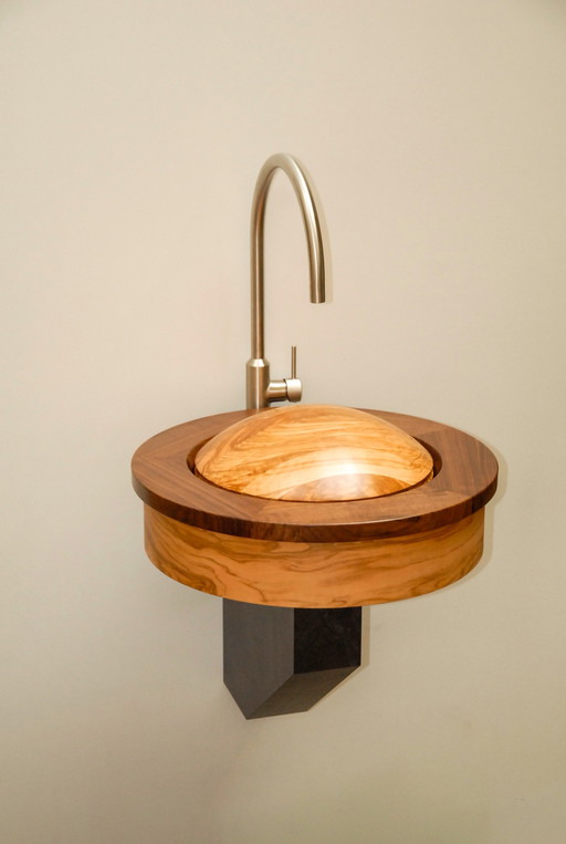 Mobile lavabo/lavabo in legno di ulivo e noce - unico
