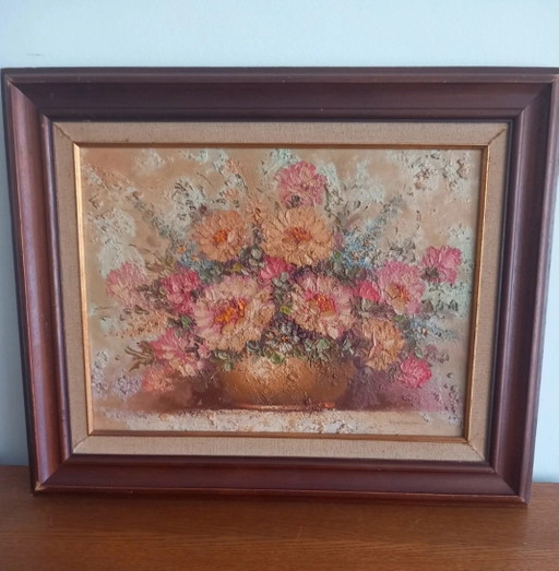 Tableau Robert HELMAN - Nature morte florale - Huile sur toile à l'impasto