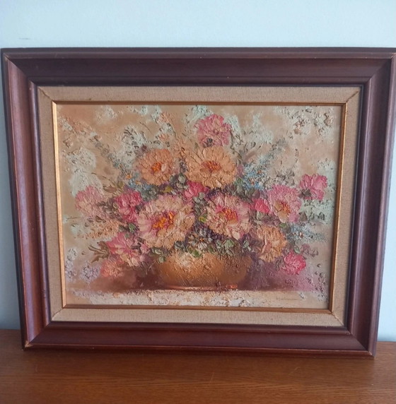 Image 1 of Tableau Robert HELMAN - Nature morte florale - Huile sur toile à l'impasto