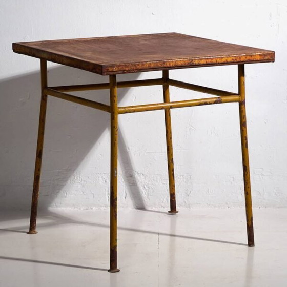 Ochre colored antique outdoor table (c.1920) #3 – Garden tables, Iron (photo 5 of 9)