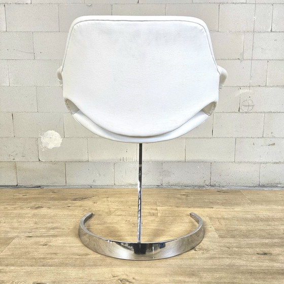 Image 1 of Vintage Frans Space Age Design Eetkamer set Boris Tabacoff Frankrijk 1970 chromen glazen eettafel + 4 leren stoelen